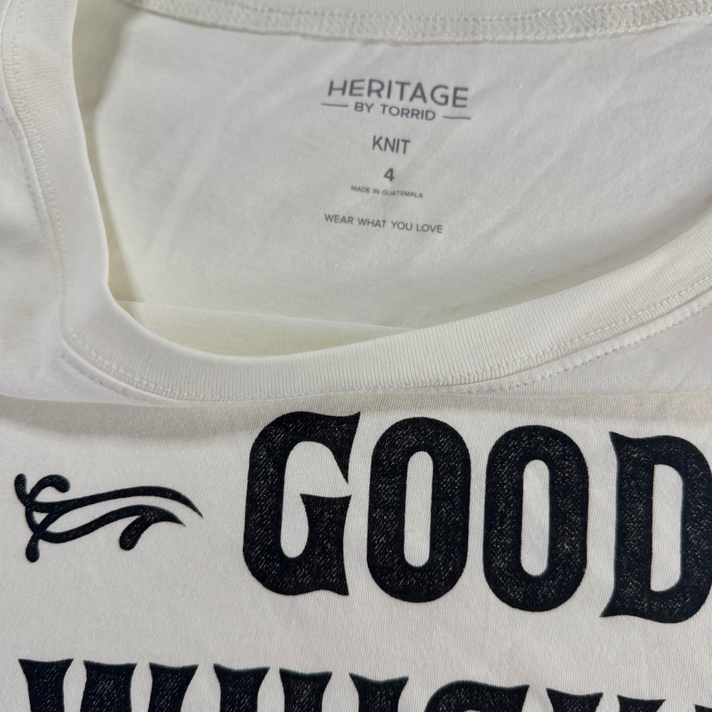 Torrid Heritage Good Whiskey Bad Decisions Graphic Tee Cream Plus Size 4 NEW - Picture 3 of 8